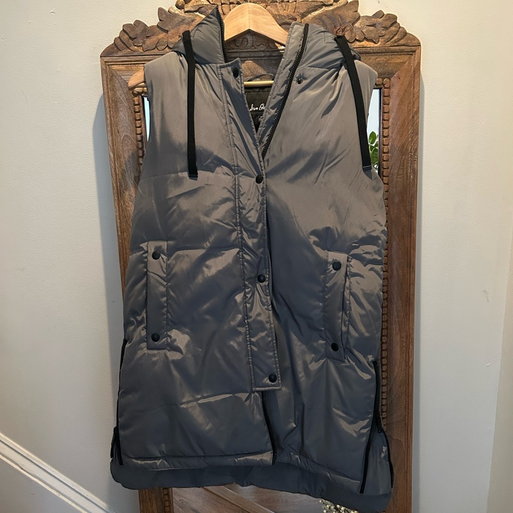 Gray Puffer Vest with Black Accents